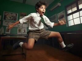 photo of emotional dynamic pose Indian kid in school AI Generative