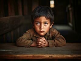 foto de emocional dinámica actitud indio niño en colegio ai generativo