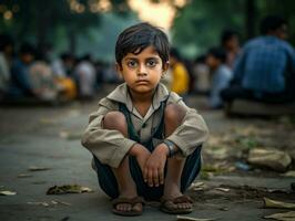 photo of emotional dynamic pose Indian kid in school AI Generative