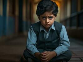 photo of emotional dynamic pose Indian kid in school AI Generative