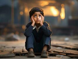 photo of emotional dynamic pose Indian kid in school AI Generative