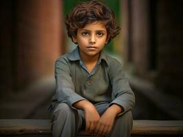 photo of emotional dynamic pose Indian kid in school AI Generative