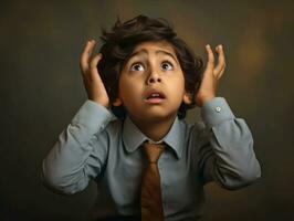 photo of emotional dynamic pose Indian kid in school AI Generative