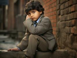 photo of emotional dynamic pose Indian kid in school AI Generative