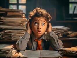 photo of emotional dynamic pose Indian kid in school AI Generative