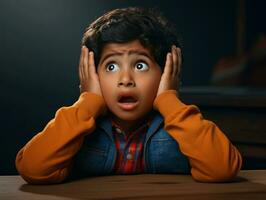 photo of emotional dynamic pose Indian kid in school AI Generative