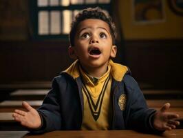 photo of emotional dynamic pose Indian kid in school AI Generative