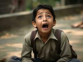 photo of emotional dynamic pose Indian kid in school AI Generative