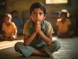 photo of emotional dynamic pose Indian kid in school AI Generative