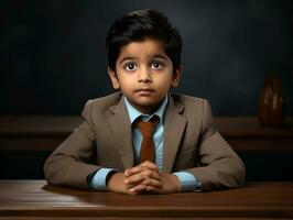 photo of emotional dynamic pose Indian kid in school AI Generative