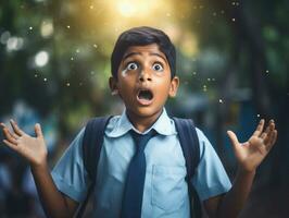 photo of emotional dynamic pose Indian kid in school AI Generative