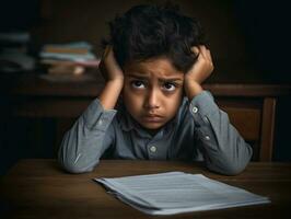 photo of emotional dynamic pose Indian kid in school AI Generative