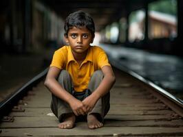 photo of emotional dynamic pose Indian kid in school AI Generative