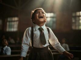 photo of emotional dynamic pose Indian kid in school AI Generative