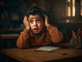 foto de emocional dinámica actitud indio niño en colegio ai generativo