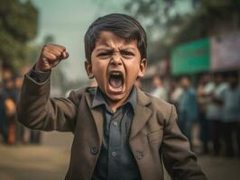 photo of emotional dynamic pose Indian kid in school AI Generative