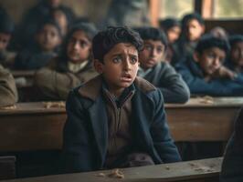 photo of emotional dynamic pose Indian kid in school AI Generative