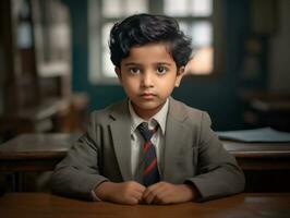 photo of emotional dynamic pose Indian kid in school AI Generative