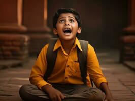 foto de emocional dinámica actitud indio niño en colegio ai generativo