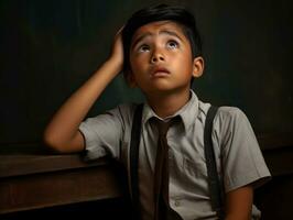 foto de emocional dinámica actitud indio niño en colegio ai generativo