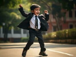 photo of emotional dynamic pose Indian kid in school AI Generative