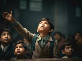 photo of emotional dynamic pose Indian kid in school AI Generative