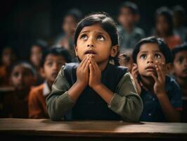 photo of emotional dynamic pose Indian kid in school AI Generative