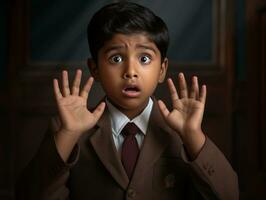 photo of emotional dynamic pose Indian kid in school AI Generative