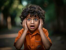 photo of emotional dynamic pose Indian kid in school AI Generative