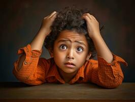 photo of emotional dynamic pose Indian kid in school AI Generative