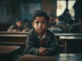 foto de emocional dinámica actitud indio niño en colegio ai generativo