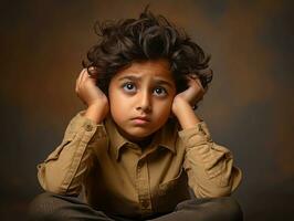 photo of emotional dynamic pose Indian kid in school AI Generative