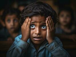 photo of emotional dynamic pose Indian kid in school AI Generative