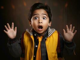 photo of emotional dynamic pose Indian kid in school AI Generative