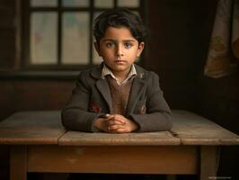 photo of emotional dynamic pose Indian kid in school AI Generative