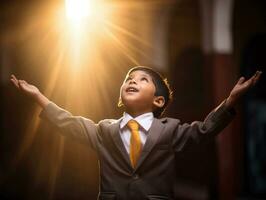 photo of emotional dynamic pose Indian kid in school AI Generative