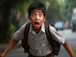 photo of emotional dynamic pose Indian kid in school AI Generative