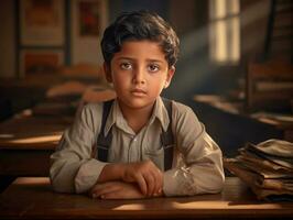 photo of emotional dynamic pose Indian kid in school AI Generative