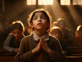 photo of emotional dynamic pose Indian kid in school AI Generative