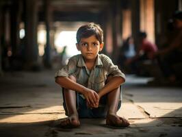 photo of emotional dynamic pose Indian kid in school AI Generative