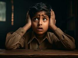 photo of emotional dynamic pose Indian kid in school AI Generative