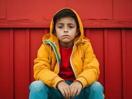 photo of emotional dynamic pose Mexican kid in school AI Generative