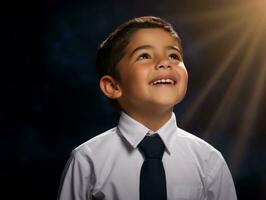 photo of emotional dynamic pose Mexican kid in school AI Generative