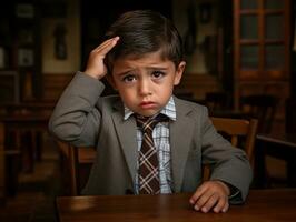 photo of emotional dynamic pose Mexican kid in school AI Generative