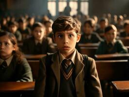 photo of emotional dynamic pose Mexican kid in school AI Generative