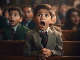 foto de emocional dinámica actitud mexicano niño en colegio ai generativo