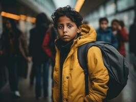 photo of emotional dynamic pose Mexican kid in school AI Generative