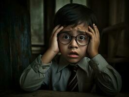 photo of emotional dynamic pose Mexican kid in school AI Generative