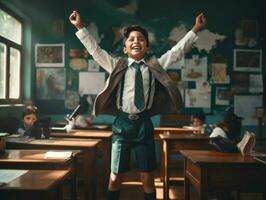 photo of emotional dynamic pose Mexican kid in school AI Generative