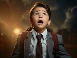 photo of emotional dynamic pose Mexican kid in school AI Generative